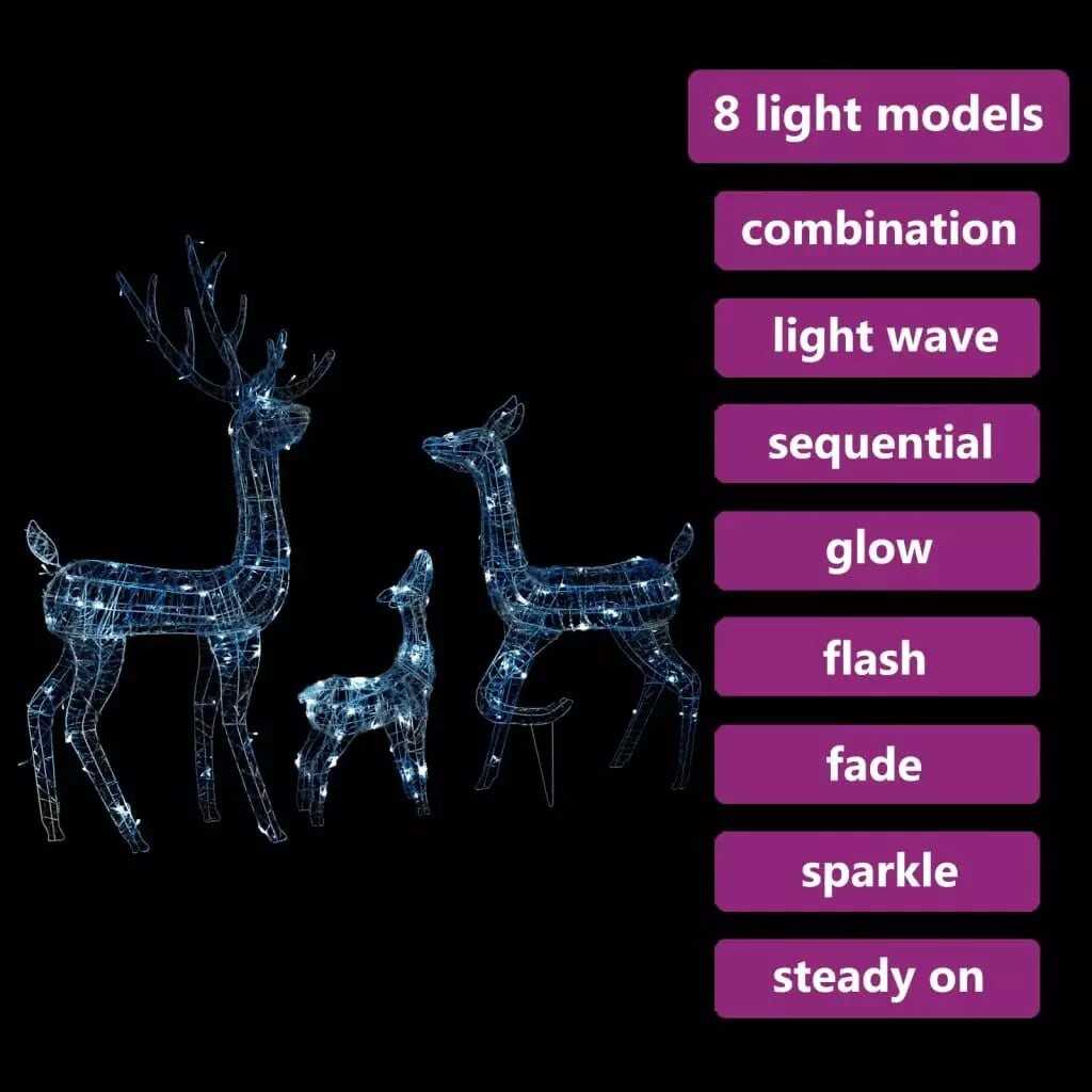 NNEVL Acrylic Reindeer Family Christmas Decoration 300 LED Cold White