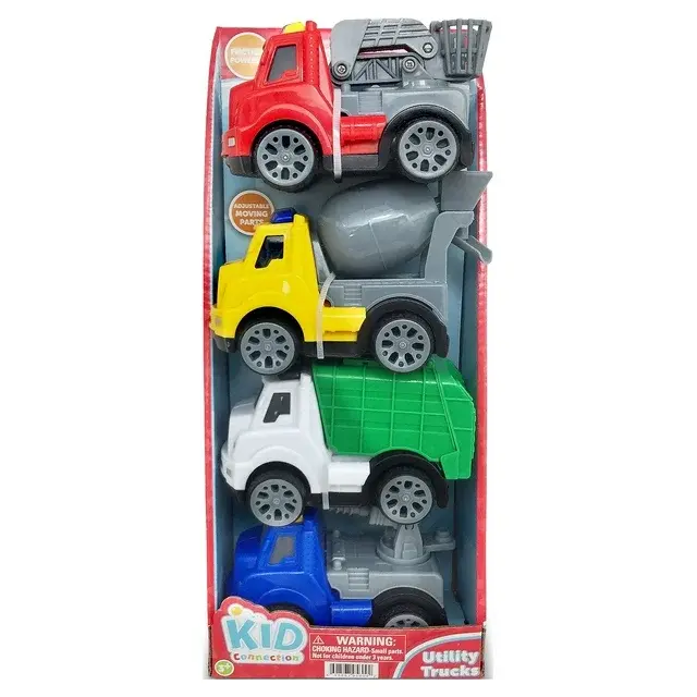 Kid Connection Friction Powered Utility Trucks Play Set, 4 Pieces