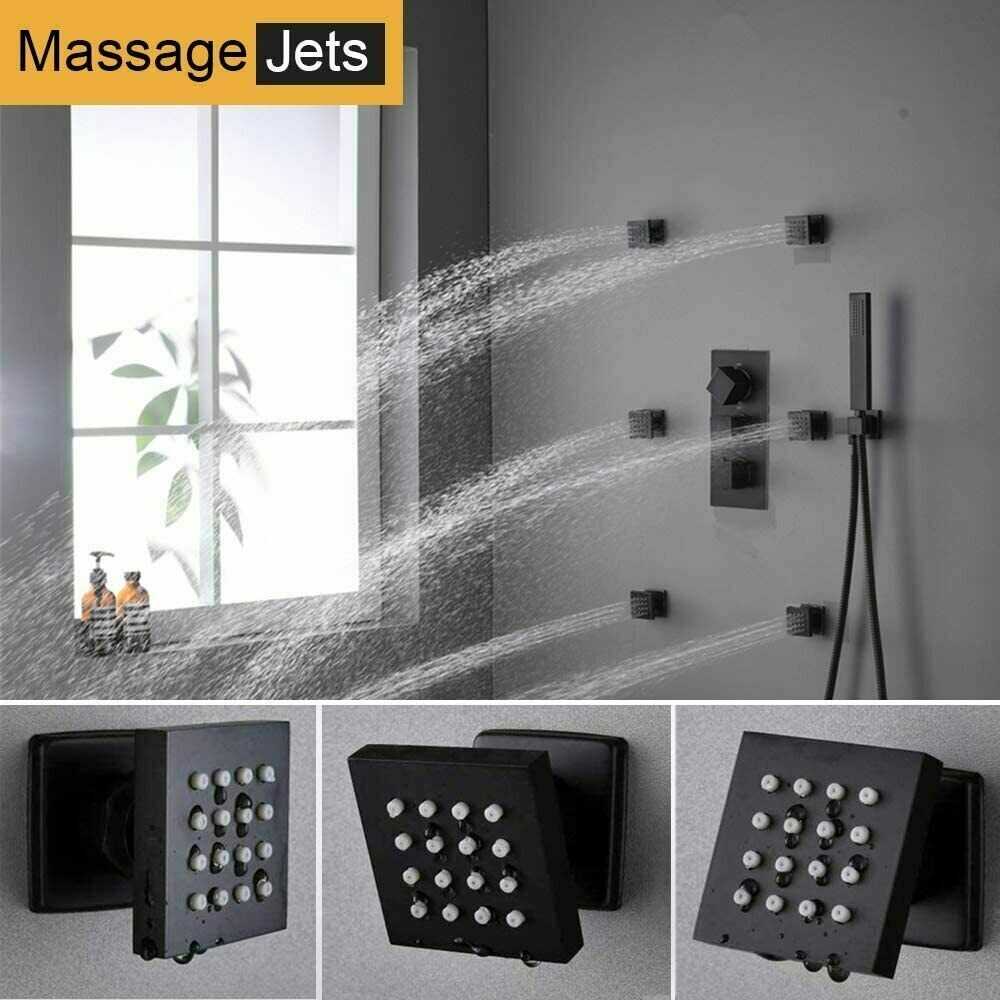 Luxury Black Thermostatic Rainfall Shower Head Combo Set Massage System Sprayer