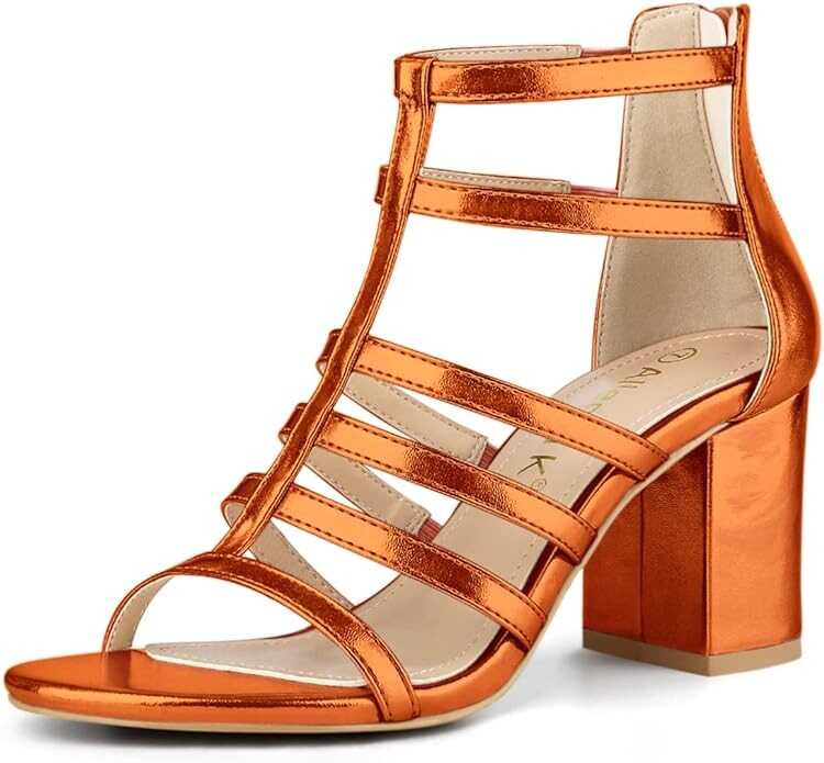 Allegra K Women's Cage Strappy Gladiators Chunky Heels Sandals