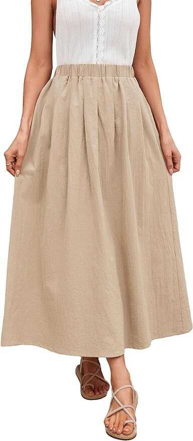 Verdusa Women's Pocket Side Elastic Waist A Line Maxi Long Skirt