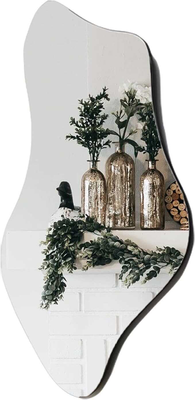 TUSIWIT Irregular Wall Mirror Asymmetrical Mirrors for Wall,Modern Shaped Wavy Mirror for Wall 31.5 x18.9 inch Frameless Mirror Wall Décor Funky Mirror for Living Room Bathroom Bedroom Entryway