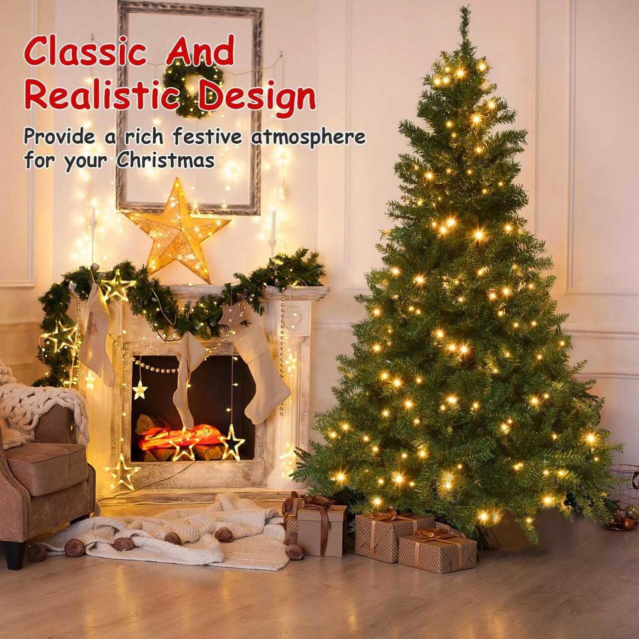 6FT/7.5FT Pre-Lit Realistic Green Spruce Artificial Holiday Christmas Tree