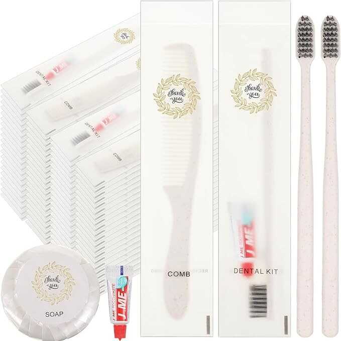 Hushee 200 Pcs Guest Toiletries Bulk, 100 Pcs Disposable Toothbrushes with Toothpaste, 50 Pcs Soap and 50 Pcs Comb, Individually Wrapped Toiletries for Travel, Guestroom(Thank You)