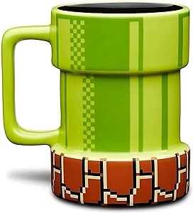 Drtupe Super Mario Warp Pipe Mug Ceramic Coffee Mug Gift for Gamers, Fathers, Coffee Enthusiasts, for Cappuccino, Latte or Hot Tea, 15 Oz, Green