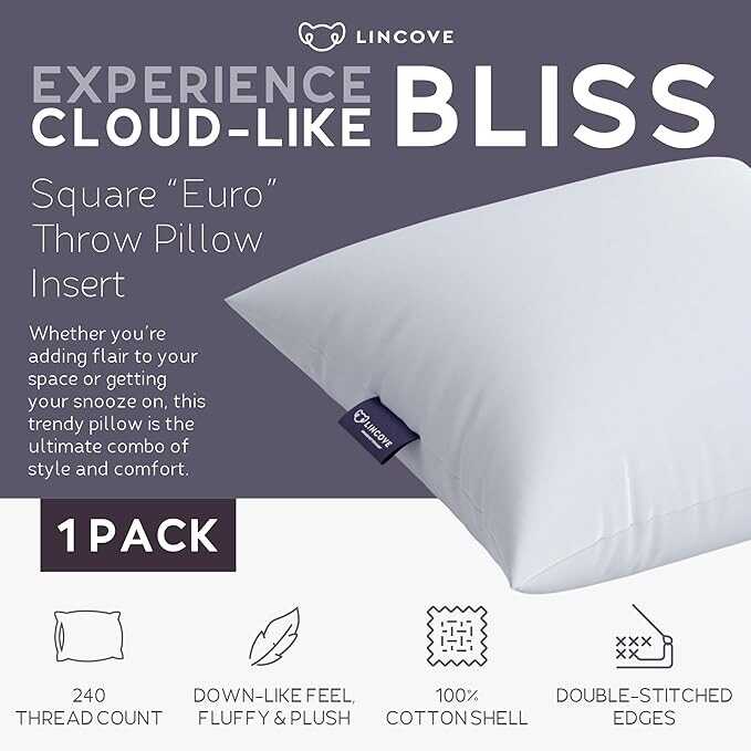 Lincove Euro Throw Pillow Insert Square 24"x24" Pillow – Made in Canada, 100% Cotton Shell, Down Alternative Filling, Vegan-Friendly, Hypoallergenic - Decorative Couch Pillows, 1 Pack