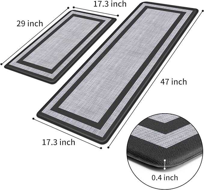 Mattitude Kitchen Mat [2 PCS] Cushioned Anti-Fatigue Non-Skid Waterproof Rugs Ergonomic Comfort Standing Mat for Kitchen, Floor, Office, Sink, Laundry, Black and Gray