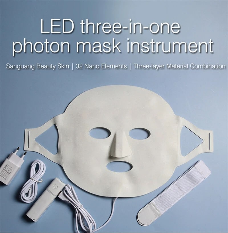 3 LED Color PDT Photon Silicone Facial Mask Skin Anti-aging Rejuvenation Salon