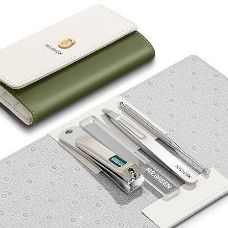 MR.GREEN Colorful Manicure Set Practical Pedicure Kits Nail Clippers Personal Care Tools Facial Hair Scissors with Fashion Case (Mr-6681 Green)