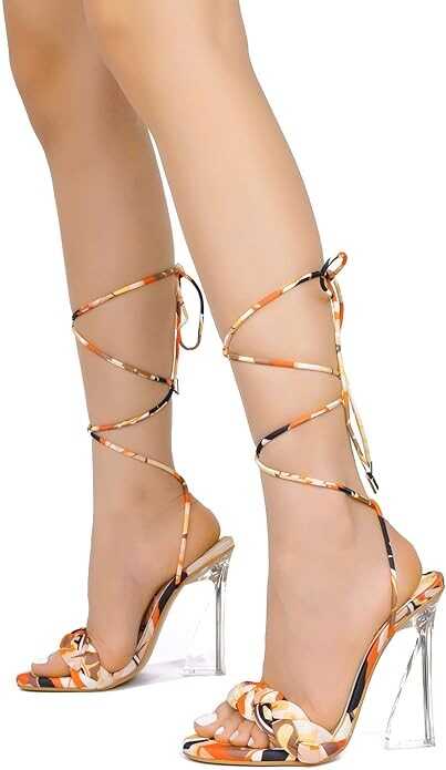 Cape Robbin Tracy Lace Up Sexy Clear High Heels for Women, Women's Transparent Braided Open Almond Toe Heels