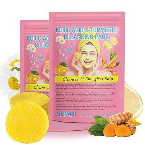 Turmeric Koji Acid Cleansing Pads with Vitamin B5, Vitamin C, for Face Dark Spots, Exfoliating-40PCS/ Pack of 2