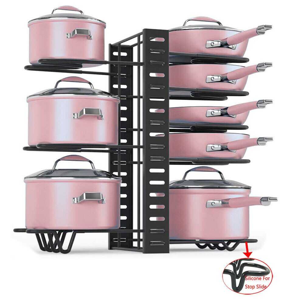 US 8 Tiers Pot Organizer Rack Cabinet Storage Lid Holder Home Kitchen Pan Holder