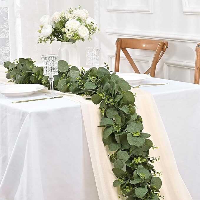 MARTINE MALL 2 Pcs Artificial Eucalyptus Garland, 12 Ft Fake Greenery Garland, Faux Silver Dollar Eucalyptus Leaves Garland for Table Backdrop Arch Wall Weeding Party Home Decor, Grey Green