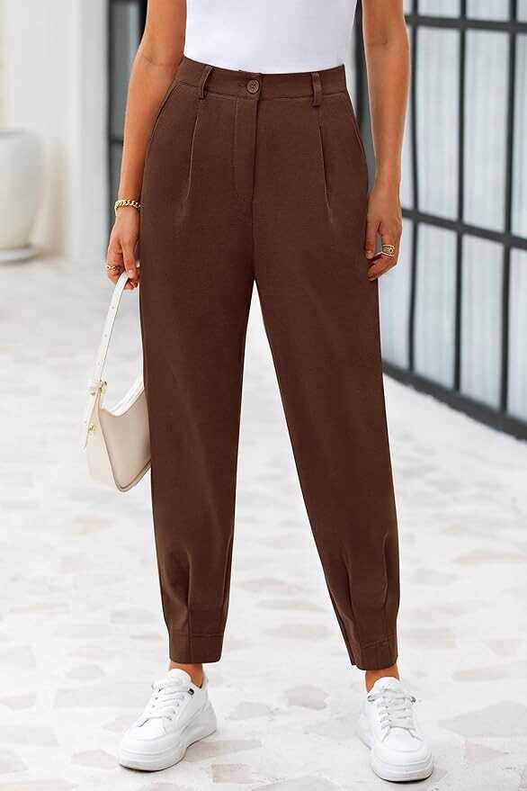 Pretty Garden Womens Summer High Waisted Ankle Length Trouser Slacks With Pockets