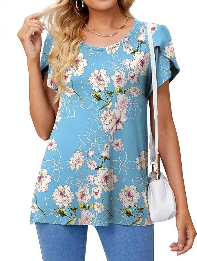 DILIUXING Womens Short Sleeve Tunic Tops Summer Casual T-Shirts Crew Neck Loose Basic Daily Blouse