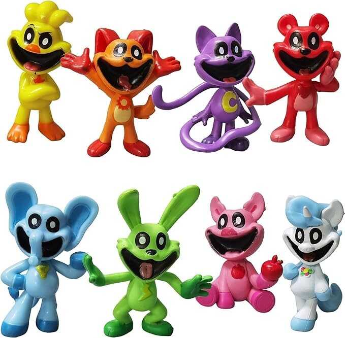 8Pcs Cartoon Smiling Critters Toys Collectibles Smiling Critters Figures Cake Toppers Party Great Gifts for Kids' Birthday Party,Halloween,and Christmas.