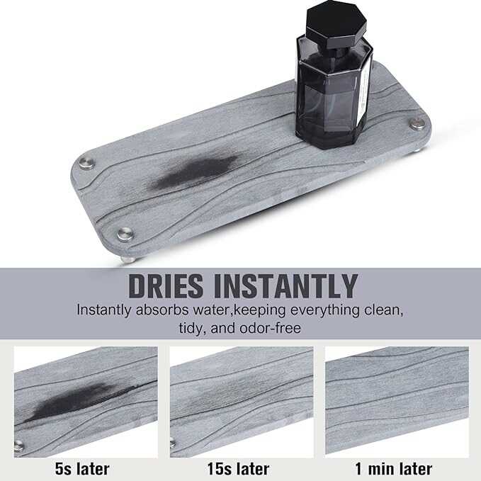 Kitchen Sink Caddy, Water Absorbing Stone Tray for Sink, Dries Instantly Kitchen Sink Organizer with Stainless Steel Feet Sink Tray for Soap Water Bottles Candles Protection Modern Home 2PCS