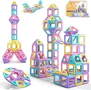 Rurvale 44Pcs Magnetic Blocks Basic Set, Toddler Girl Toys, Birthday Gifts Ideas for Girls Age 3-5, Magnetic Building Tiles, Montessori Toddler Kids Magnet Toys Gifts for 3 4 5 6 7 Year Old Girls