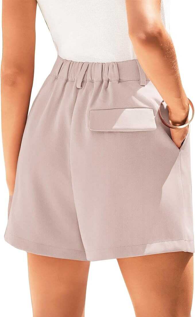 KIRUNDO Women's Shorts 2024 Trendy Summer Dressy Elastic High Waisted Pleated Business Casual Work Shorts with Pockets