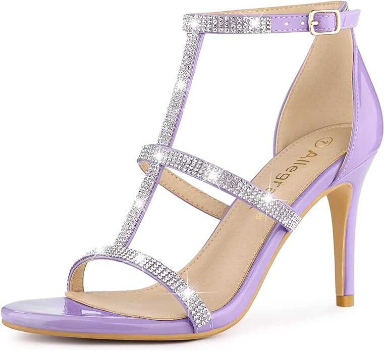 Allegra K Women's Rhinestone Ankle Strap Stiletto High Heel Sandals