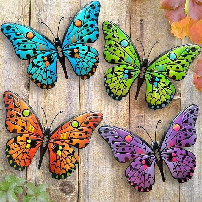 Metal Butterfly Wall Decor - 9.6" Outdoor Fence Wall Art Decor, Hanging for Garden Yard Living Room Bedroom Patio Balcony,Gift for Family Friends(4 Pack)