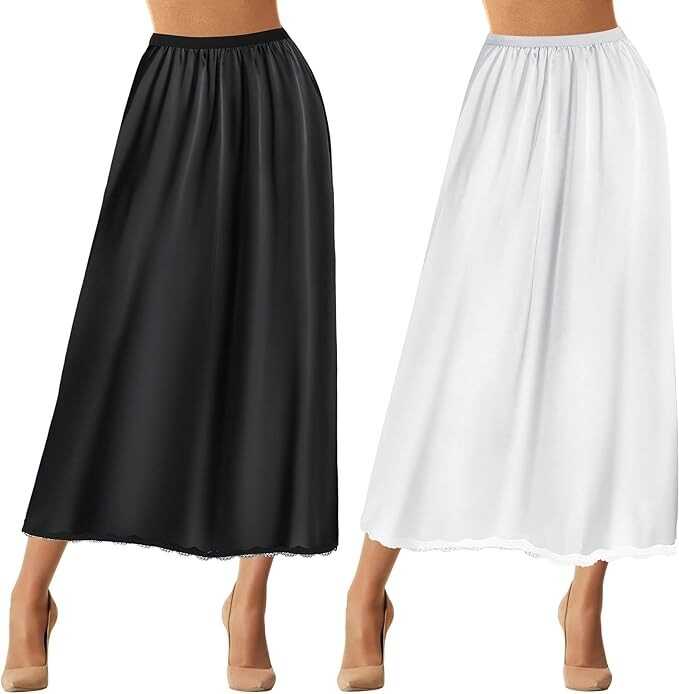 Jiuguva 2 Pieces Half Slip Lace Long Underskirt Women's Satin Half Slip Half Slips for Under Dresses Slip