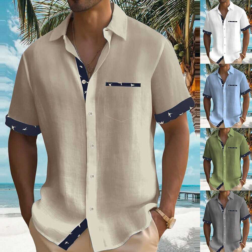 Blouse Button-down Shirt Tops Tunic Casual Pocket Color Block Short Sleeve Loose