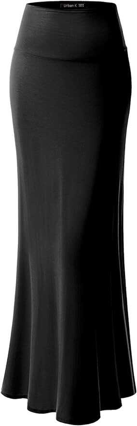 URBAN K Womens Basic Foldable High Waist Regular and Plus Size Maxi Skirts
