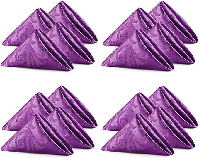 HommxJF 16 Pieces Scroll Damask Jacquard Satin Napkins Purple Cloth Napkins 17 x 17 inch,Water Resistant Spillproof Dinner Napkins for Restaurant Weddings Party Dinner Decoration