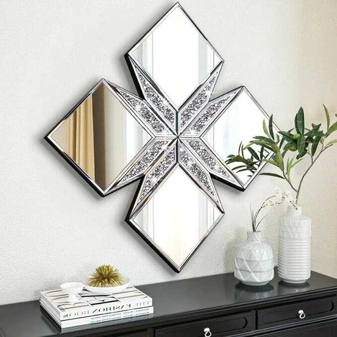 VOHJD Crushed Diamond Decorative Mirror 22.25x22.25” Diamond Shape Glass Wall Mirror for Home Decoration, Exquisite Accent Wall Decor