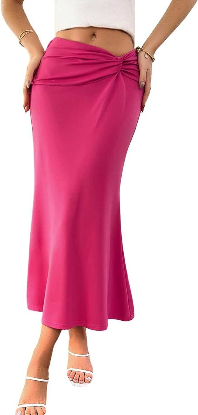 Kate Kasin Women's 2024 High Waist Pencil Skirts Side Knotted Stretch Fishtail Bodycon Maxi Long Skirt for Business Casual