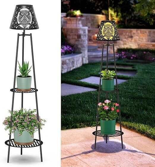 HDUAN IDT Owl Motif Metal Solar Lights Outdoor with Plant Stands 45.5'' Solar Powered Street Lights Solar Floor Lamp Tripod Deck Lights for Garden Yard Pathway Driveway Porch