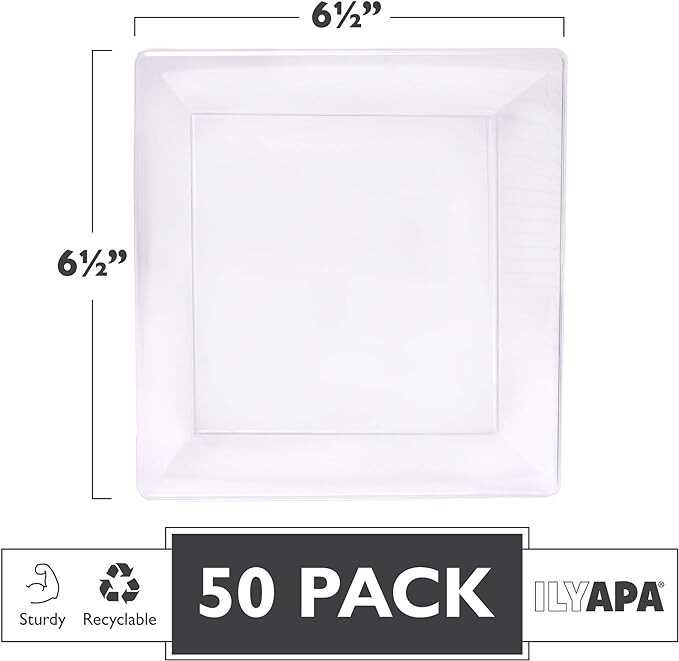 Ilyapa 50 Pack 6 Inch Disposable Dessert Plates, Plastic Clear Party Plates Sets for 50 Guests, Clear Appetizer plates 6 Inch, Clear Cake Plates 6", Party & Dinner Accessories, Square
