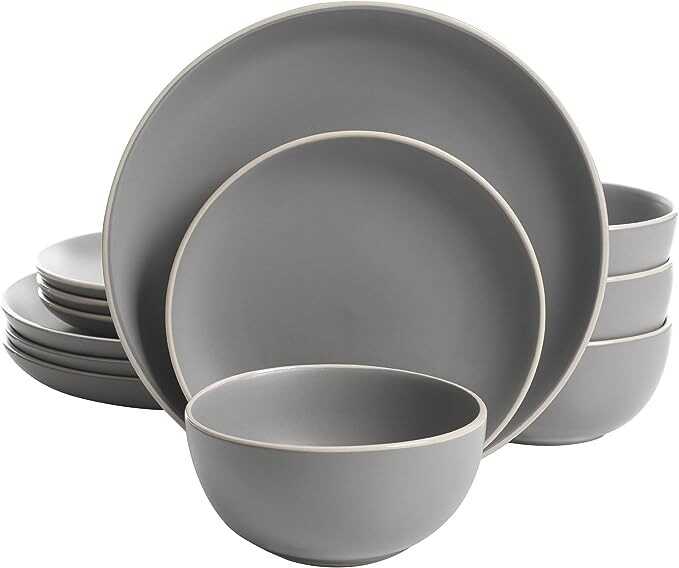 Gibson Home Rockaway 12-Piece Dinnerware Set Service for 4, Grey Matte -