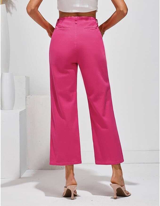 GRAPENT Wide Leg Jeans for Women High Waisted Straight Leg Stretchy Cropped Denim Pants with Pockets Jean Trousers