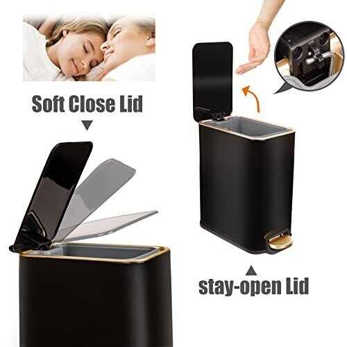 Small Bathroom Trash Can with Lid-5L/1.3 Gal Stainless Steel Step Pedal Trash...