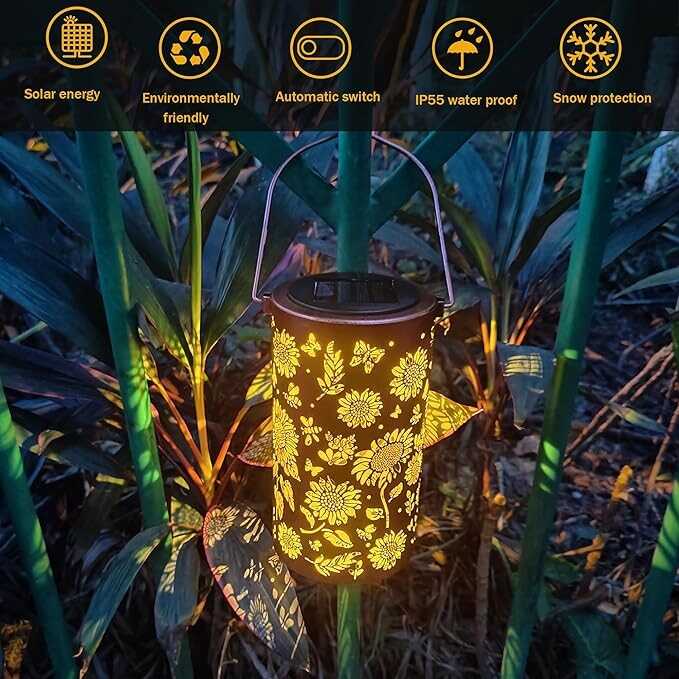 ANYTALK Solar Lanterns Outdoor, Waterproof Hanging Solar Lantern Garden Decor, Solar Lantern Lights for Backyard Porch Patio Table Yard Balcony Lawn Pathway (Sunflower)
