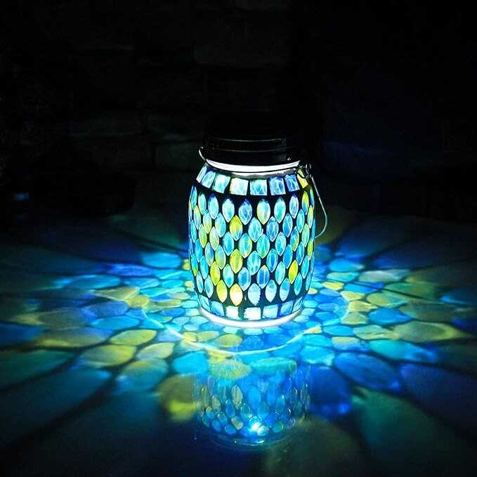 Mosaic Solar Lanterns Outdoor Hanging Lights, Solar Table Lamps & Cool Blue Color Mosaic Glass Lights, Outdoor Waterproof Solar Night Lights, Garden,Patio,Pathway & Yard Décor