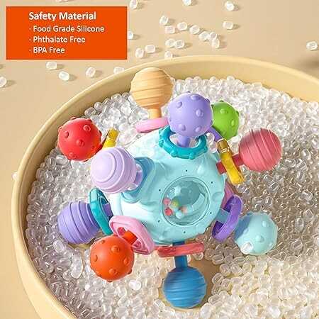 Anzimo Baby Sensory Teething Toys - Baby Teethers Montessori Toys - Gifts for Infant Newborn Boys Girls 0 3 6 9 12 18 Months 1 One Year Old - Baby Rattle Chew Toys - Toddler Educational Learning Toys