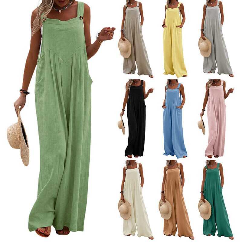 Women Jumpsuit Pants Ladies Playsuit Romper Wide Leg Trousers Dungaree Plus Size