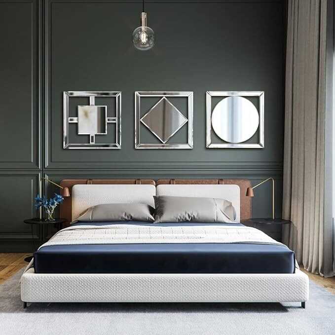 ALLARTONLY Square Mirrored Wall Decor Decorative Mirror Wall-Mounted Accent Mirrors 12x12” Mirror Elegant Bevel in Exquisite Craft. Middle Round Shape