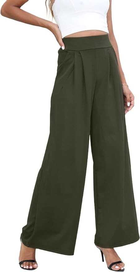 NRTHYE Womens Palazzo Long Pants High Waist Wide Leg Stretchy Loose Fit Casual Trousers with Pocket