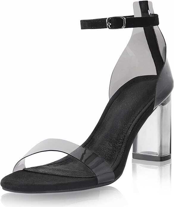 iCKER Women's Clear Heeled Sandals Ankle Strap Block Chunky High Heel Open Toe Pump Sandals