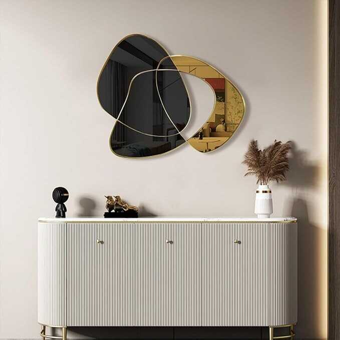 Metal Wall Art Modern Wall Mirror Decor Unique Irregular Wall Decor Aesthetic 32"×30"Large Abstract Wall Decoration for Living Room Bedroom Office Vintage Home Decor Wall Sculpture Black & Gold