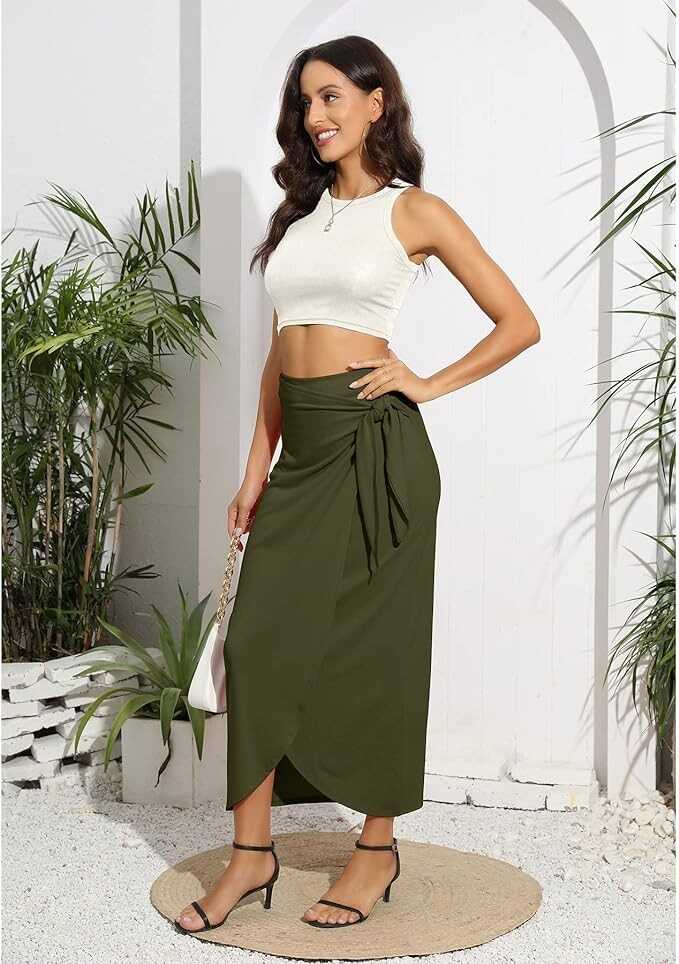 Witsmile Women’s Maxi Skirt High Waist Wrap Pencil Long Skirts for Women Slim Boho Draped Front Bodycon Dresses