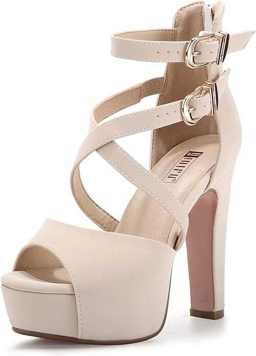 IDIFU Women's IN5 Charcy Crisscross Strappy Platform High Chunky Heels Peep Toe Pump Party Heeled Sandals