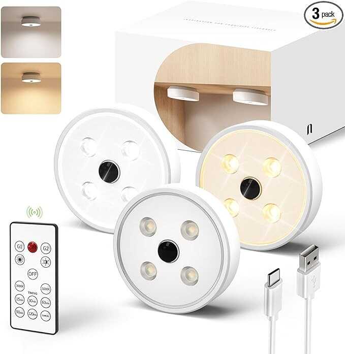 EZVALO Under Cabinet Lights, 2 Color Temps Motion Sensor Puck Lights, 1200mAh Rechargeable Puck Lights, Group Control LED Closet Lihgts, Dimmable Under Counter Lights for Kitchen, Cabinet (3 Pack)