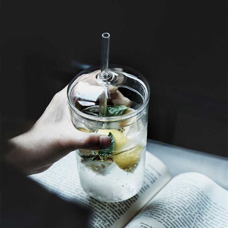 450ml Glass Cup With Lid and Straw Transparent Tea Coffee Cup Juice Glasses Mug