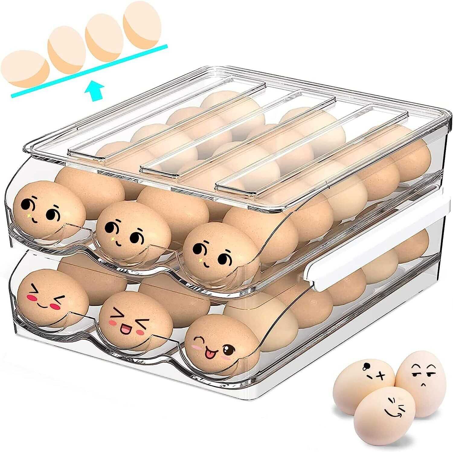 Egg Holder For Refrigerator, Pack Of 2 Egg Container with lid, 36 Egg (2 Layers)