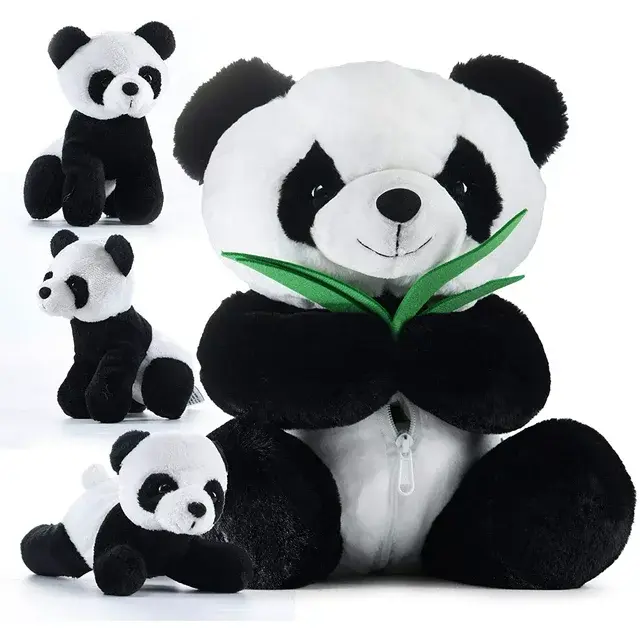 Prextex 13" Plush Panda Bear Zippered Carrier & 3 Cubs Plushies | Soft Panda Bear Stuffed Animal, Panda Plush Toy, Stuffed Panda Toys, Kid Toy, Pillow